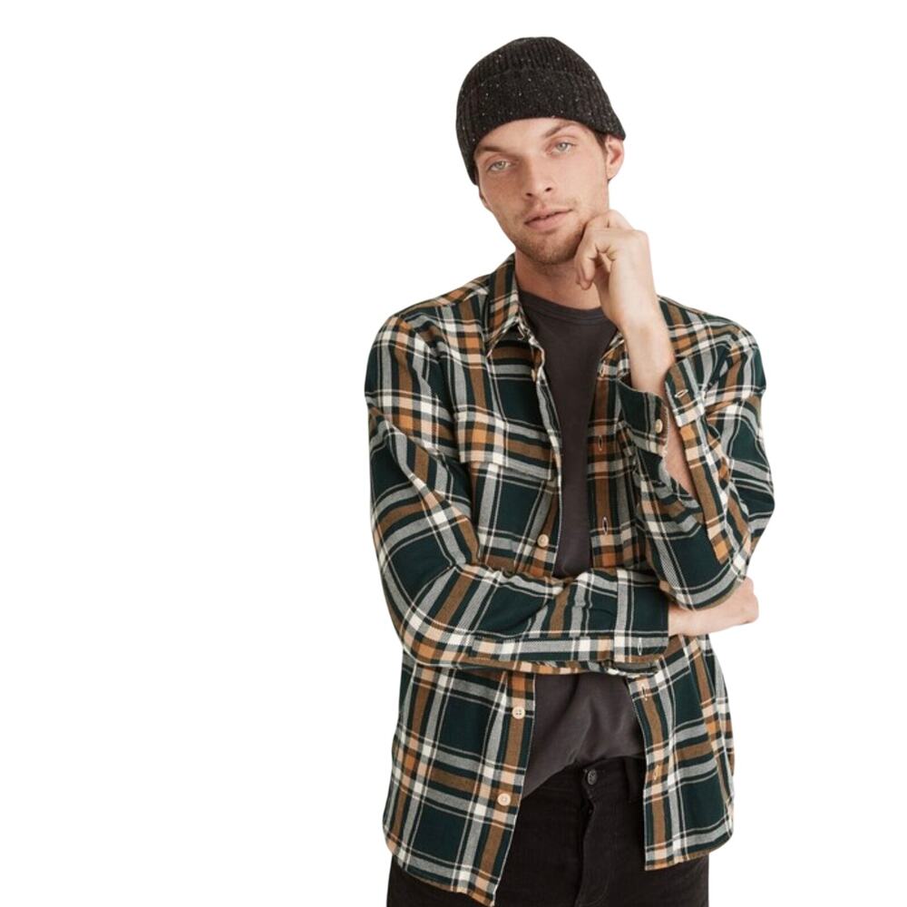 MADEWELL Men’s Heavyweight Twill Perfect Fit Shirt Green Plaid Multi